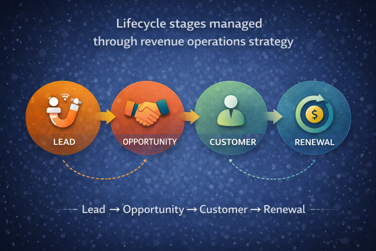 Lifecycle stages managed through revenue operations strategy from lead to customer and renewal