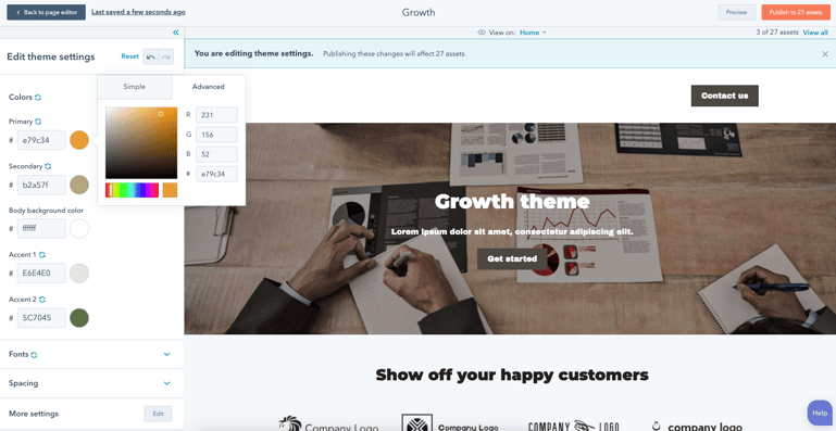 GROWTH Theme Settings