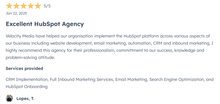 Velocity Hubspot Partner Review