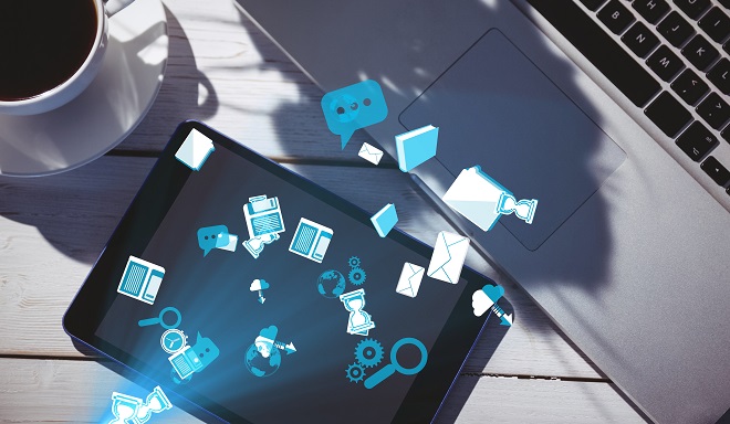 social media icons on a tablet
